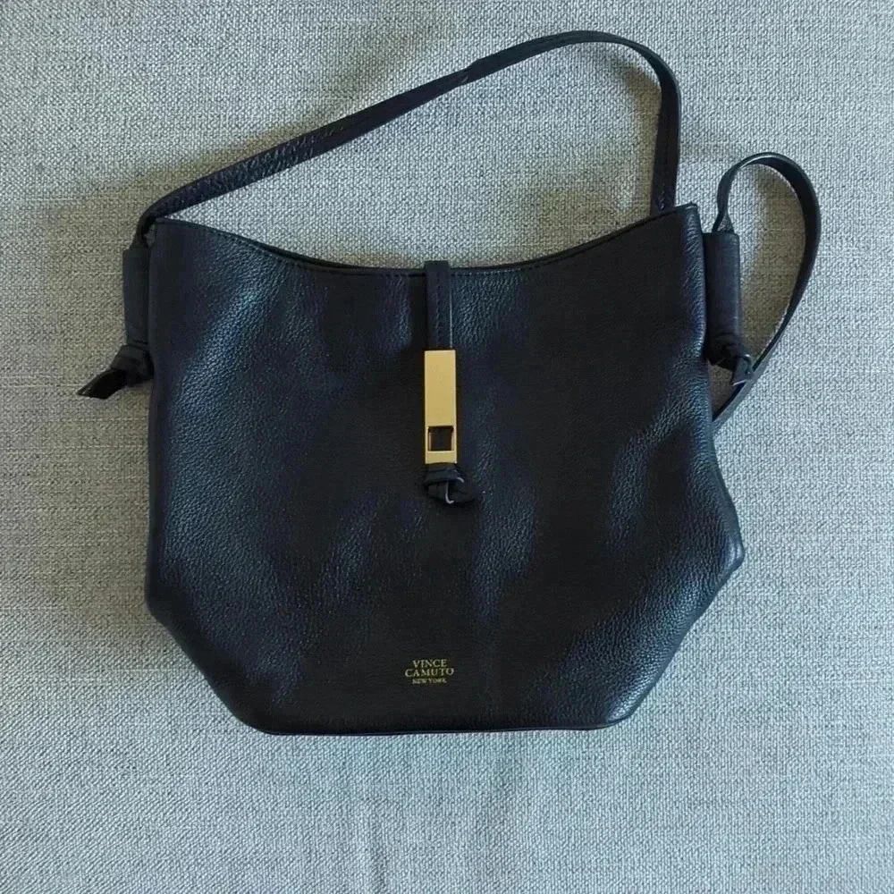 Black Pebbled Soft Leather Satchel Crossbody Purse Vince Camuto